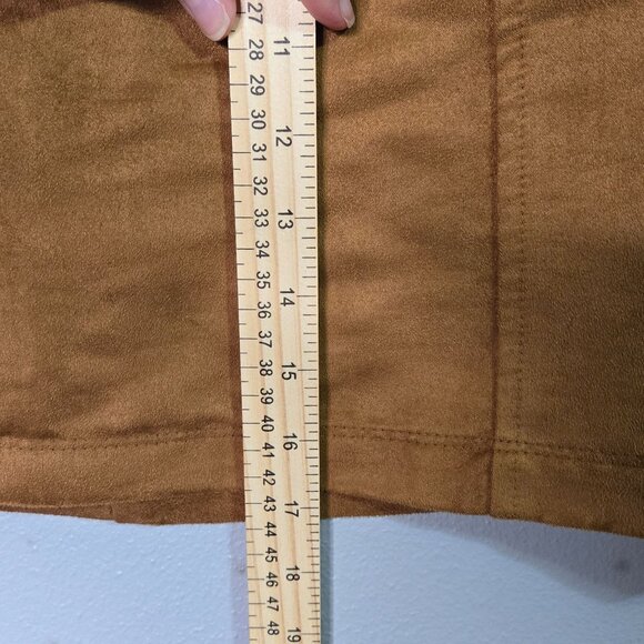 Old Navy Womens sz 4 Faux Suede A-Line Mini Skirt Front Pockets Camel Caramel Br - Picture 11 of 14